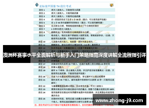 澳洲杯赛事水平全面解析与新手入门策略指南深度讲解全流程指引详